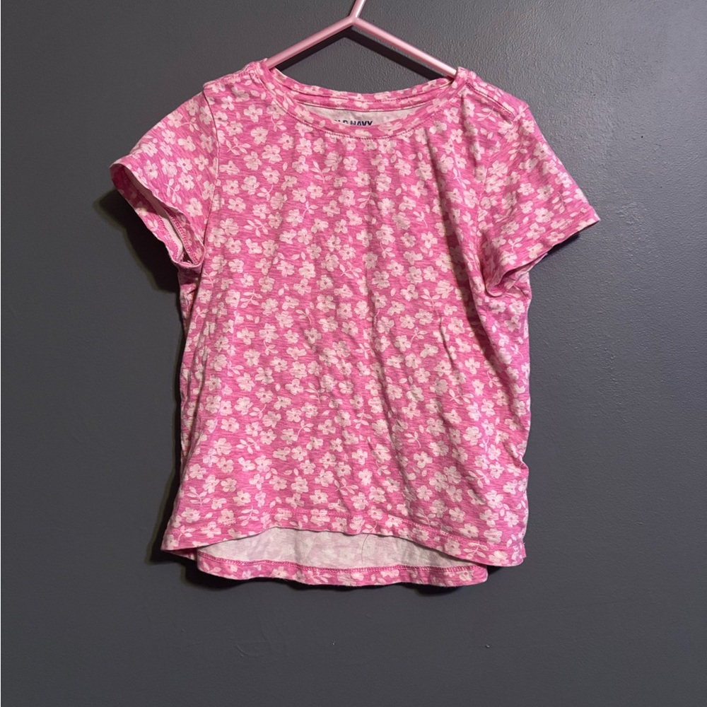 Old navy kids “softest tee” pink with flowers short sleeve girly tee size small